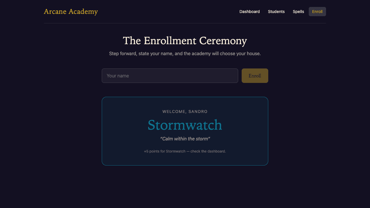 The Enrollment Ceremony: answer a few questions and get sorted into one of four houses