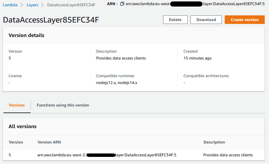 Lambda layer shown in the console