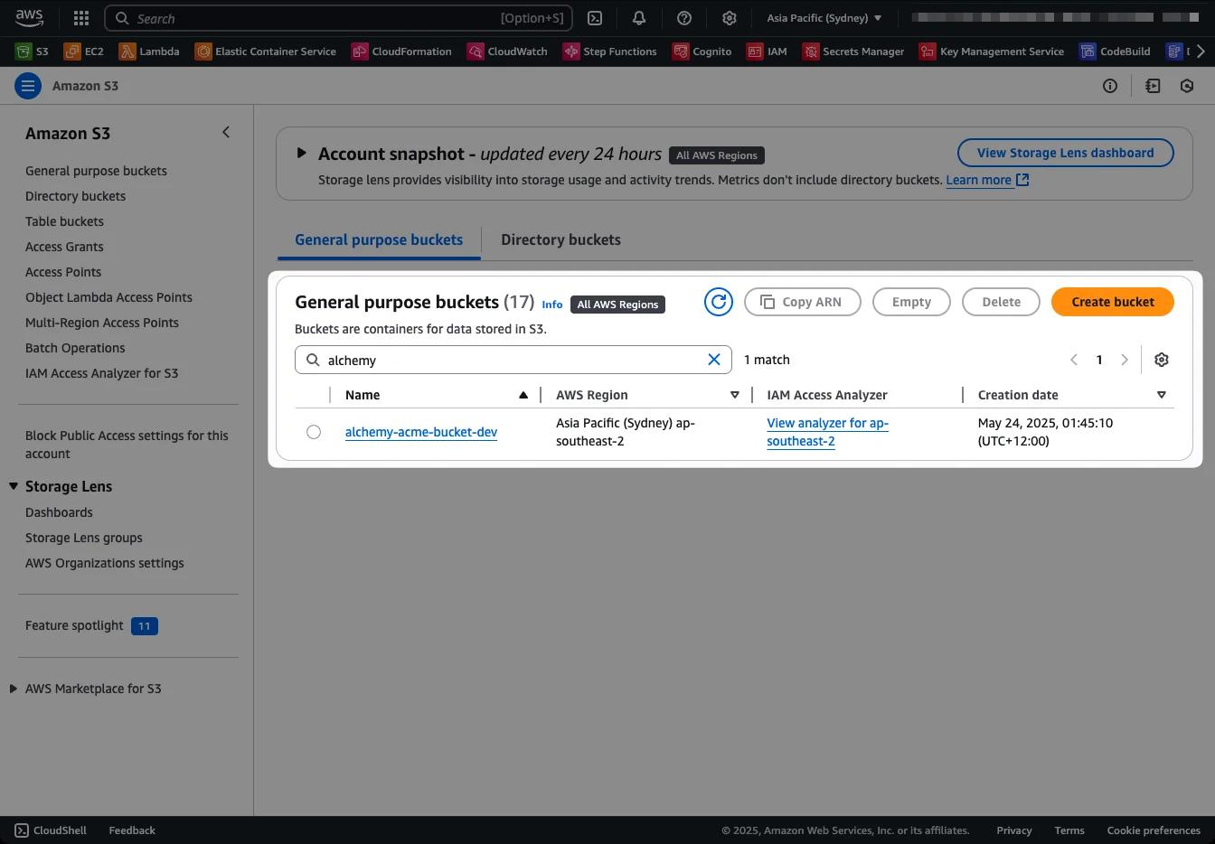 Alchemy deployed bucket in AWS Console