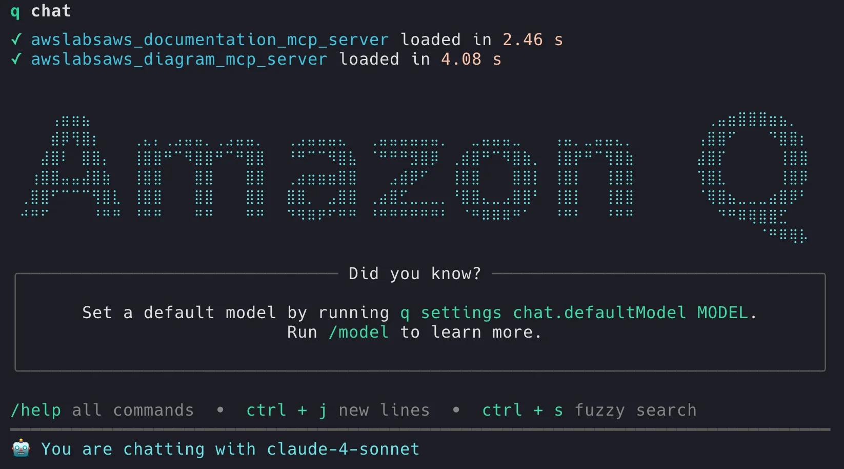 Starting up Amazon Q with our MCP servers