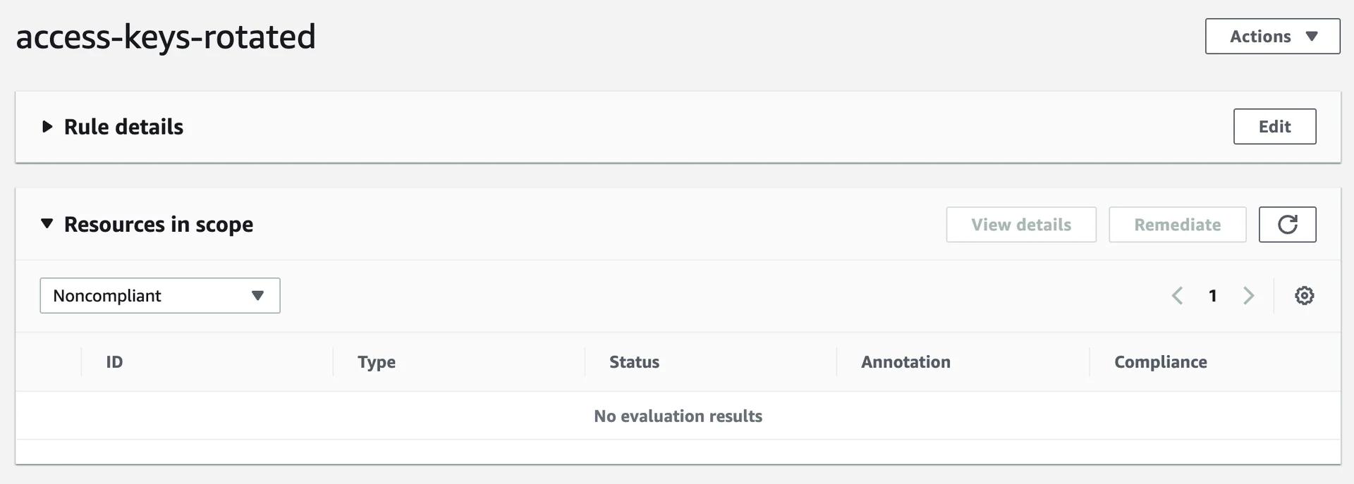 Review rule in the AWS Config