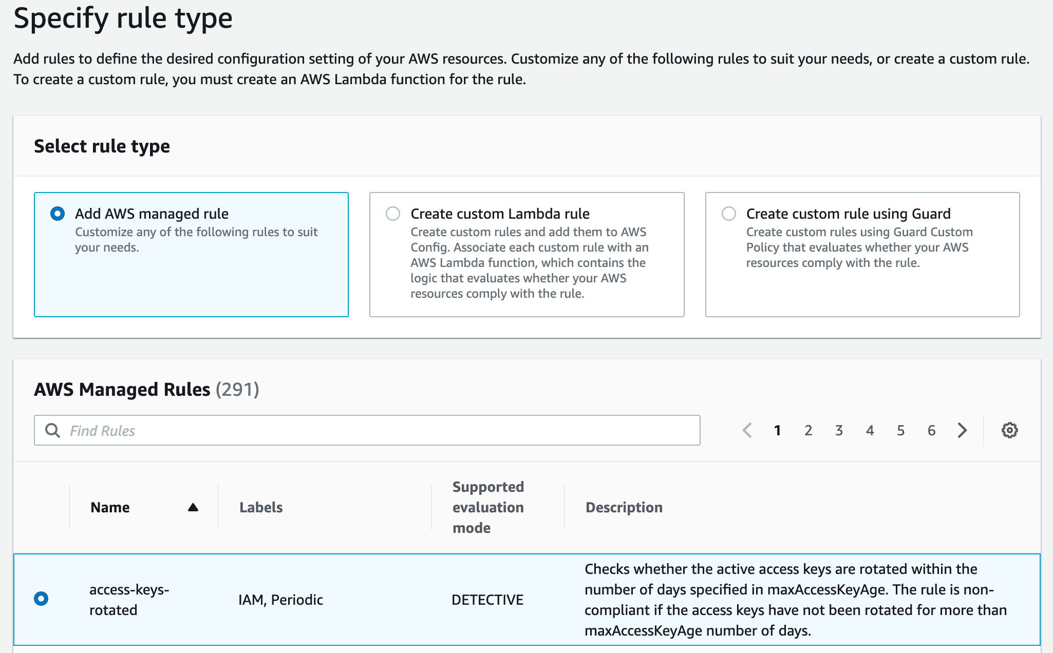 Specify rule types in AWS Config