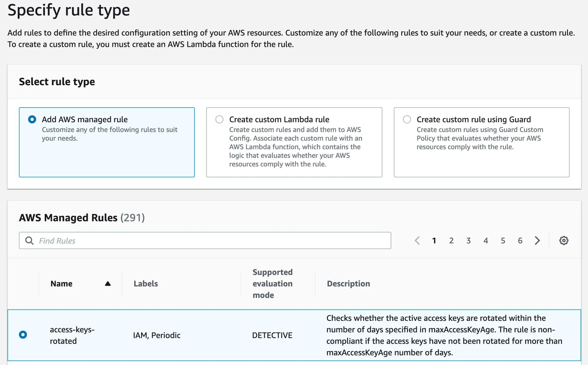 Specify rule types in AWS Config