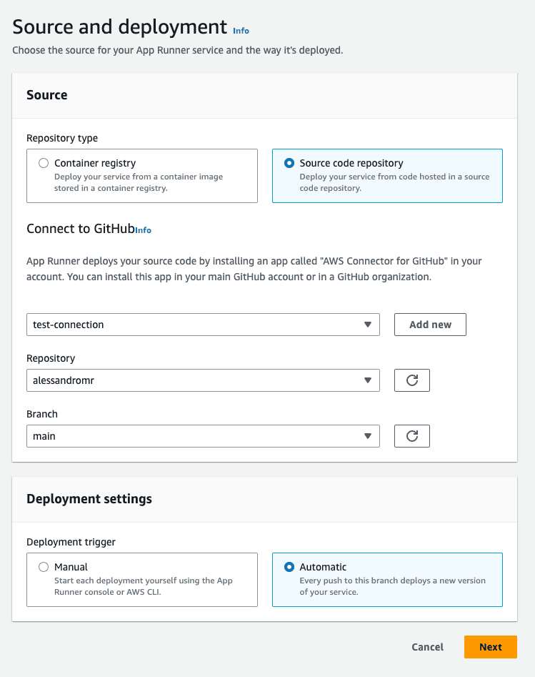 App Runner Github source