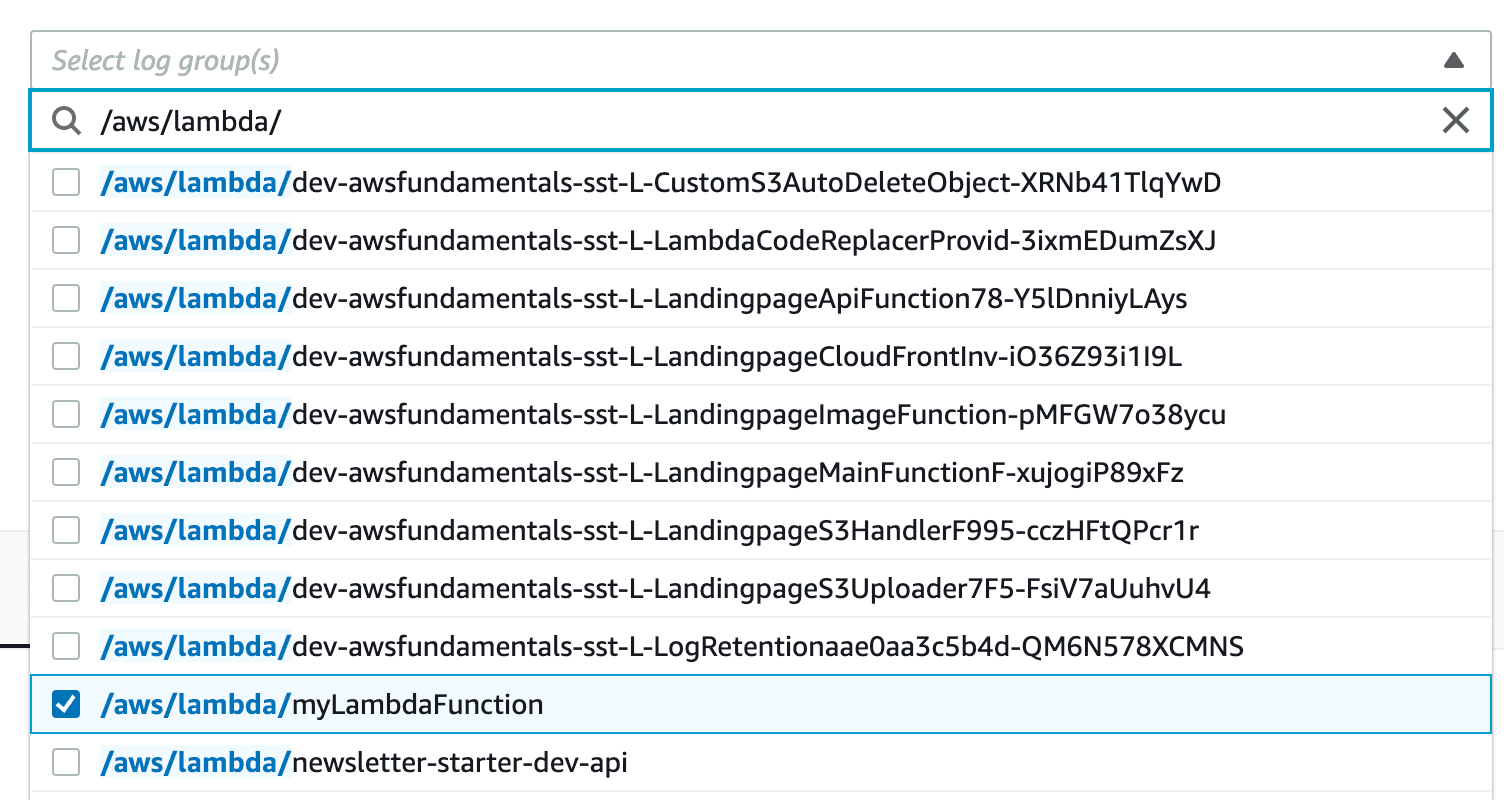 Choose your CloudWatch Log Groups