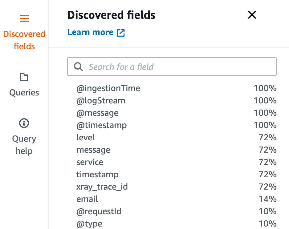 CloudWatch Log Insights Discovered Fields