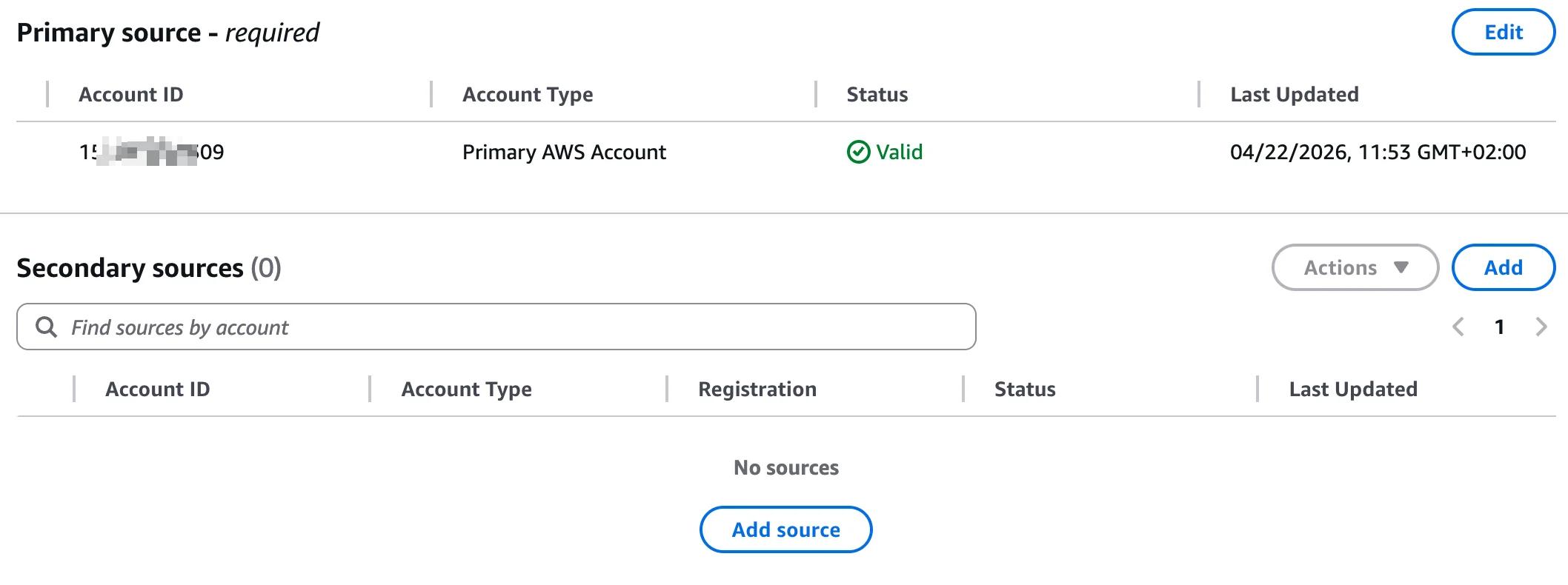 AWS DevOps Agent — primary and secondary account sources in an Agent Space