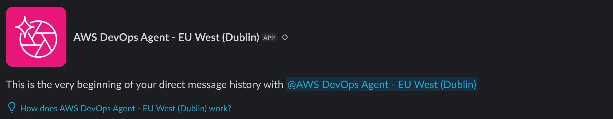 AWS DevOps Agent — showing up as a DM app in Slack