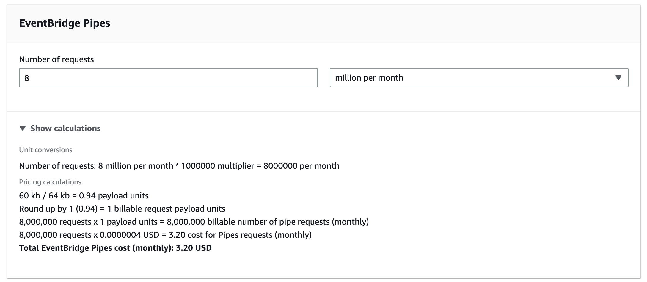 EventBridge Pipes Pricing Estimation