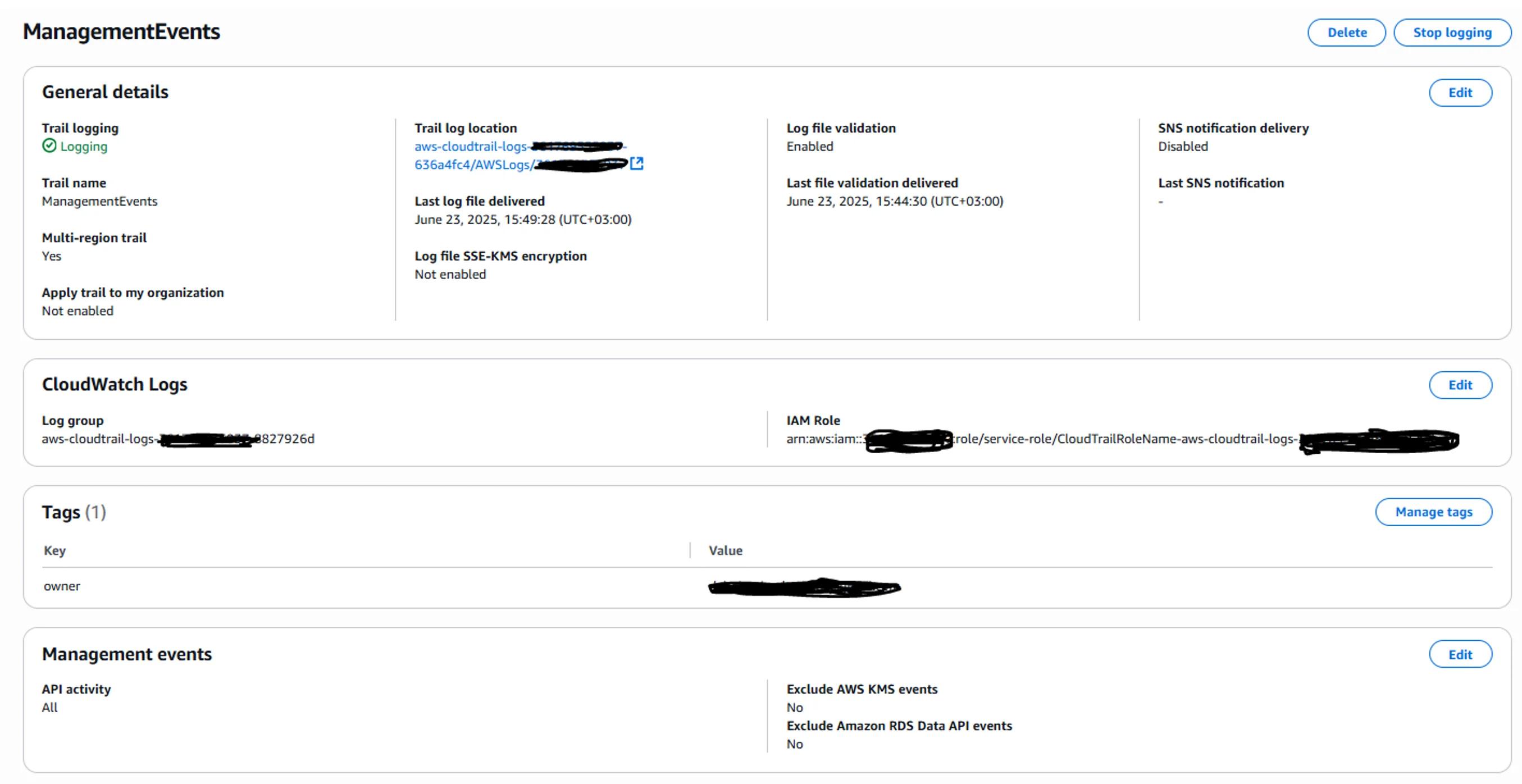 CloudTrail Management Events