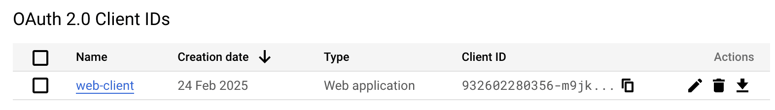 Showing the existing OAuth clients