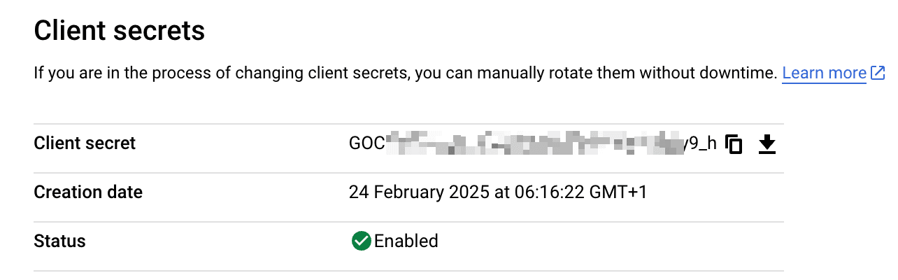 The client details and secret