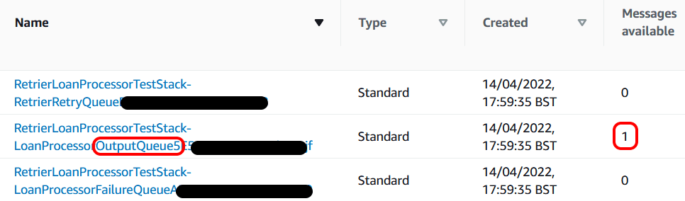 Console showing a message in the output queue