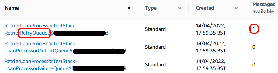 Console showing a message in the retry queue