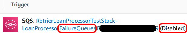 Console showing the disabled failure queue