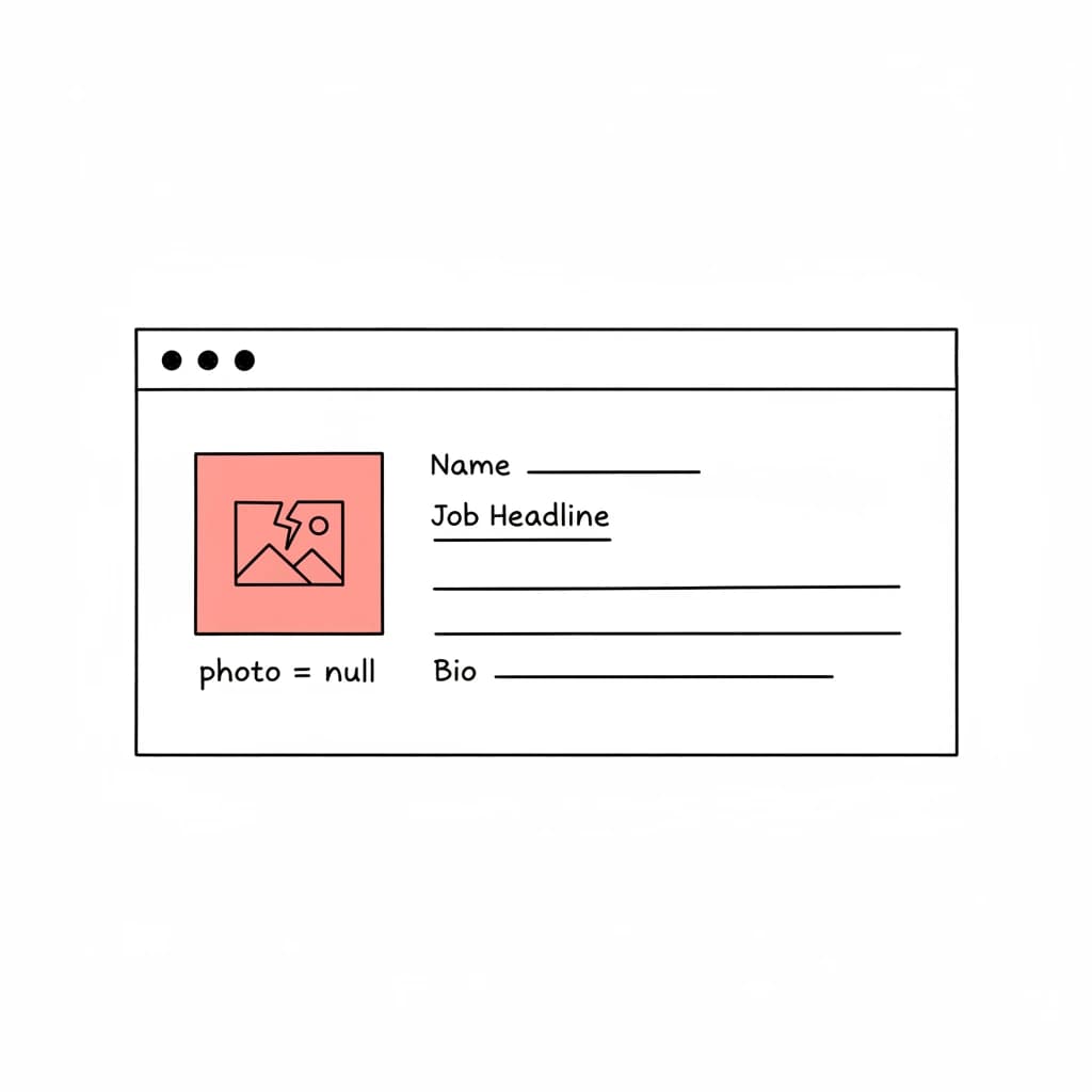Broken profile page rendering a null profile photo