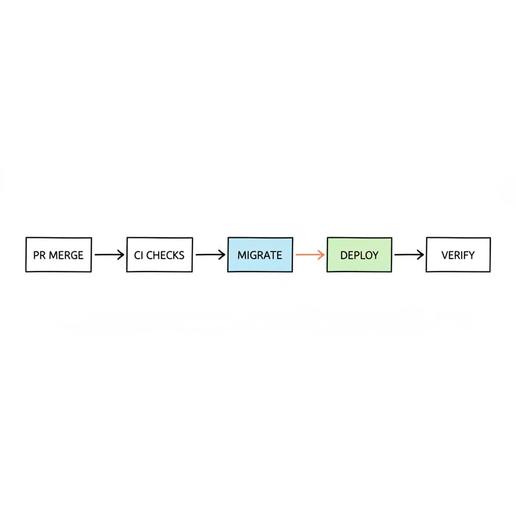 CI/CD pipeline with a migration step between checks and deploy