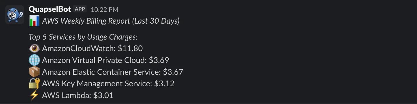 Example AWS cost report from OpenClaw