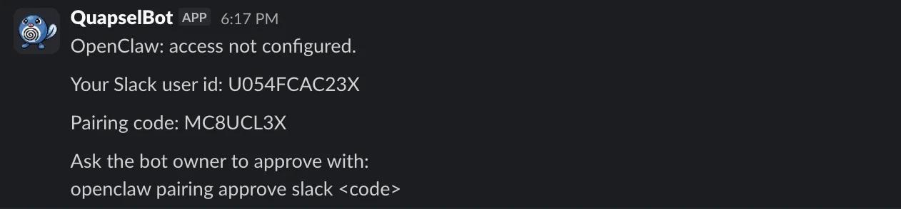 OpenClaw Slack connection screen