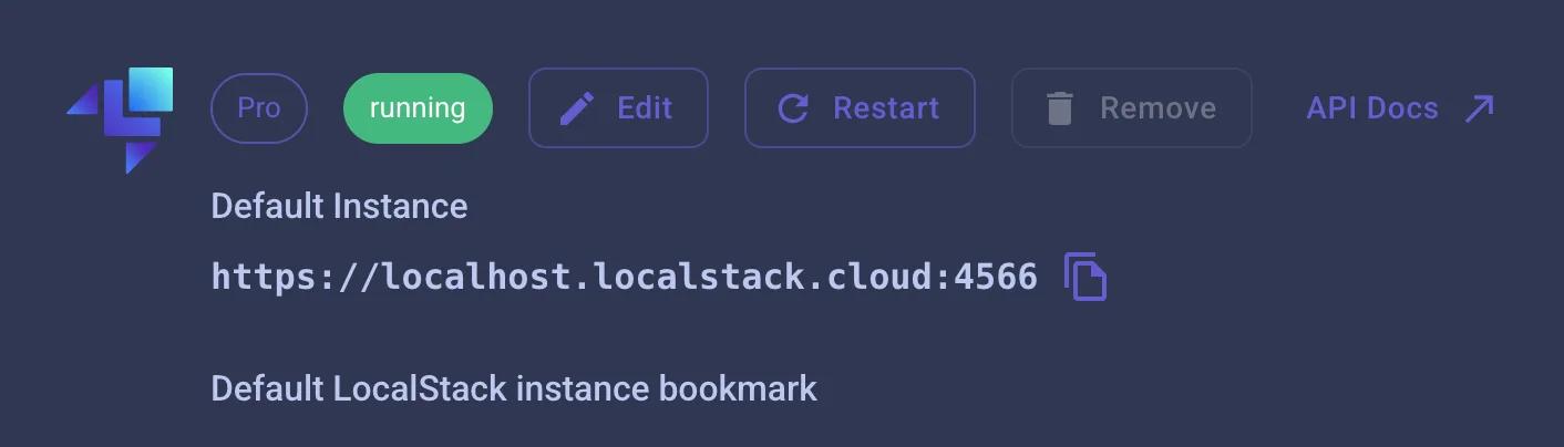 LocalStack Dashboard showing our running instance