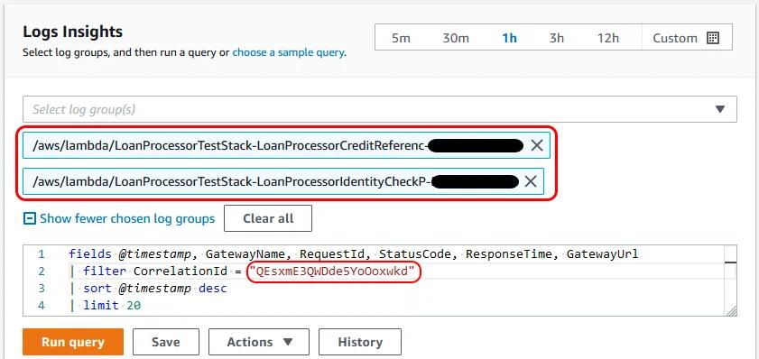 CloudWatch Insights query by correlation id CloudWatch Insights query by correlation id