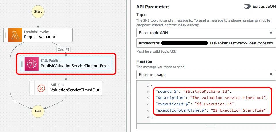 Workflow Studio showing the step that publishes errors Workflow Studio showing the step that publishes errors