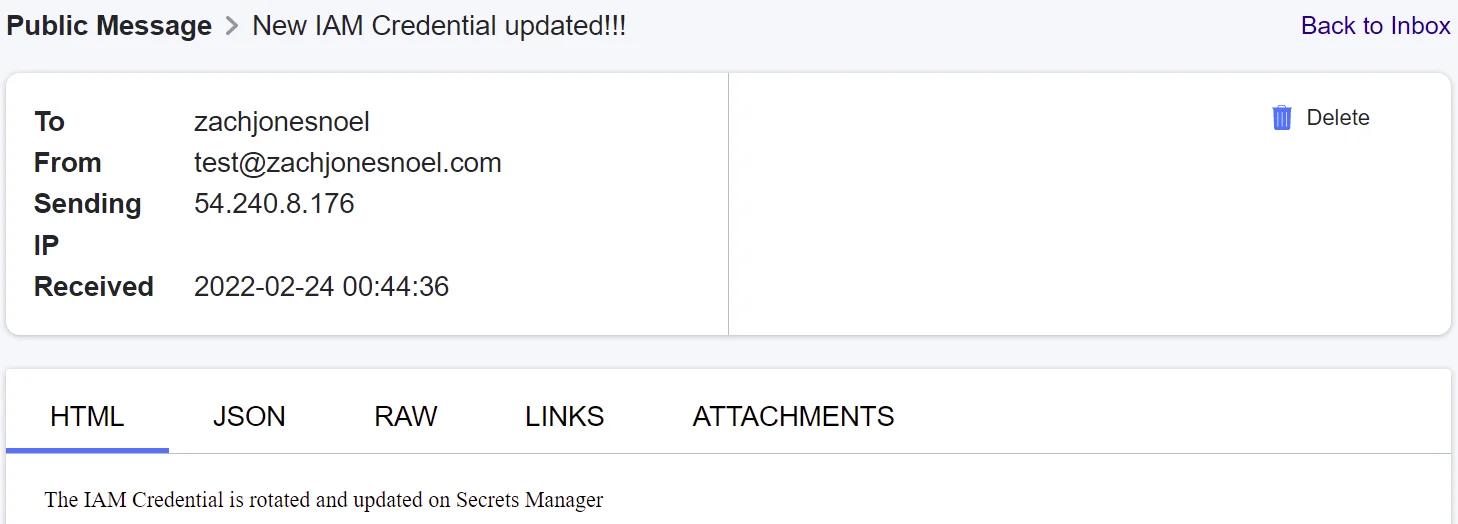 The received email from the successful execution of SendEmail The received email from the successful execution of SendEmail