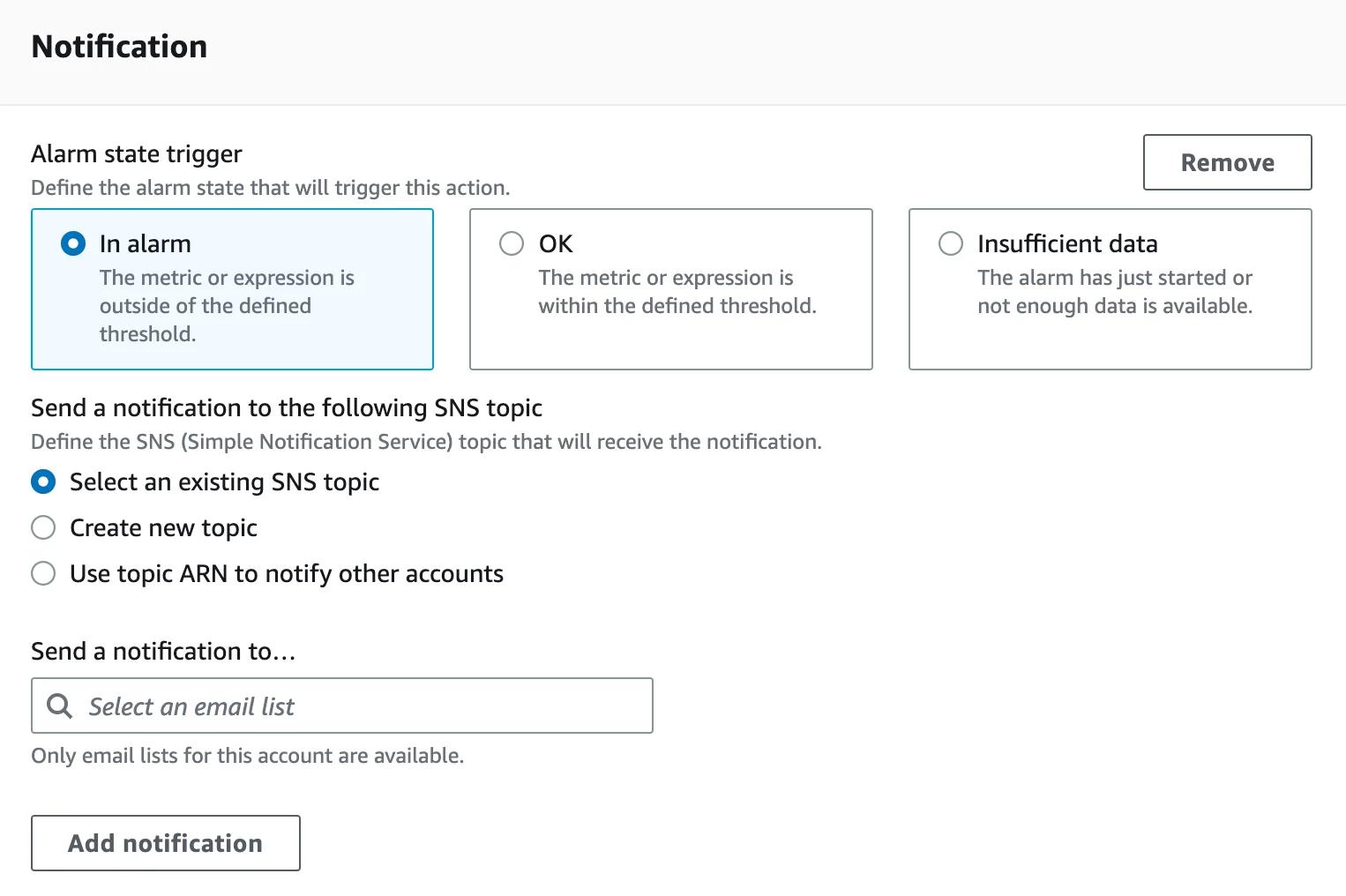 Configure actions for CloudWatch Alarms Configure actions for CloudWatch Alarms